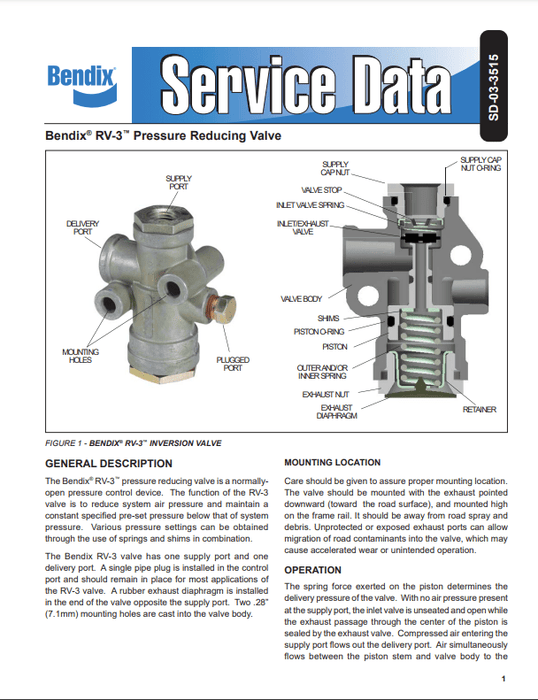 3542905c1 | Genuine Bendix® RV-3 Pressure Reducing Valve